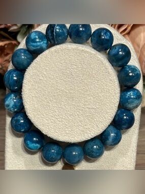 HQ High Quality Mexican Blue Chrysocolla Bracelet 12mm Size 6.75 Lightweight
